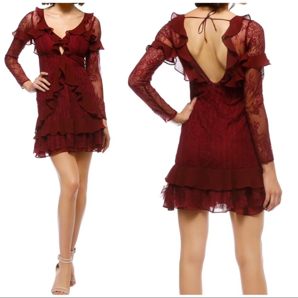 For Love & Lemons NWT Daphne Mini Dress Bordeaux, S